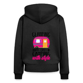 Glamping Glamper - Frauen Premium Bio Zip Hoodie - Schwarz - Hinten - Julia (174cm)