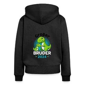 Dino Großer Bruder 2024 Geschwister - Frauen Premium Bio Zip Hoodie - Schwarz - Hinten - Julia (174cm)