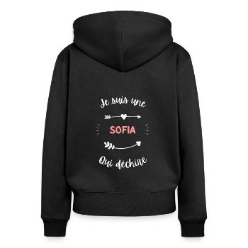 Je suis une Sofia qui déchire - Sweat à capuche zippé Premium bio Femme - noir - Dos - Julia (174cm)