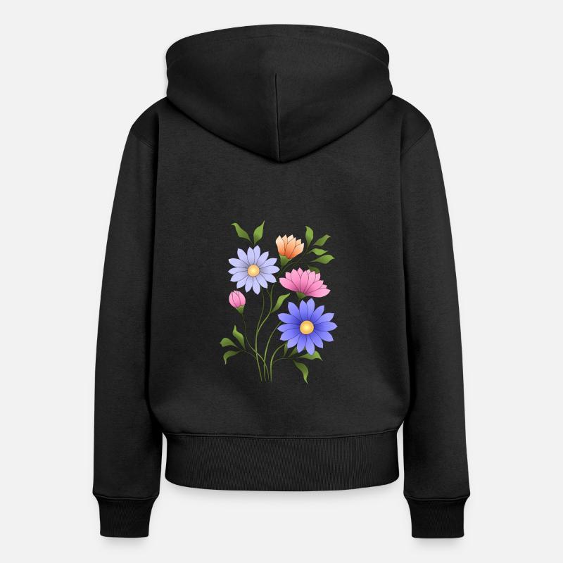 Fleur - Sweat à capuche zippé Premium bio Femme - noir
