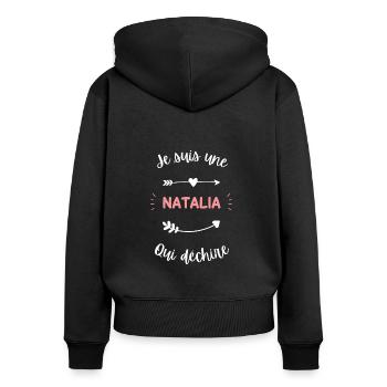 Je suis une natalia qui déchire - Sweat à capuche zippé Premium bio Femme - noir - Dos - Julia (174cm)