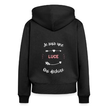 Je suis une luce qui déchire - Sweat à capuche zippé Premium bio Femme - noir - Dos - Julia (174cm)