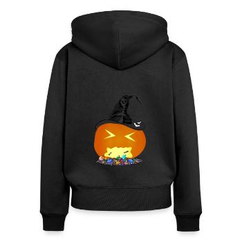 Halloween - zu viel süßes (sonst gibts saures) - Frauen Premium Bio Zip Hoodie - Schwarz - Hinten - Julia (174cm)