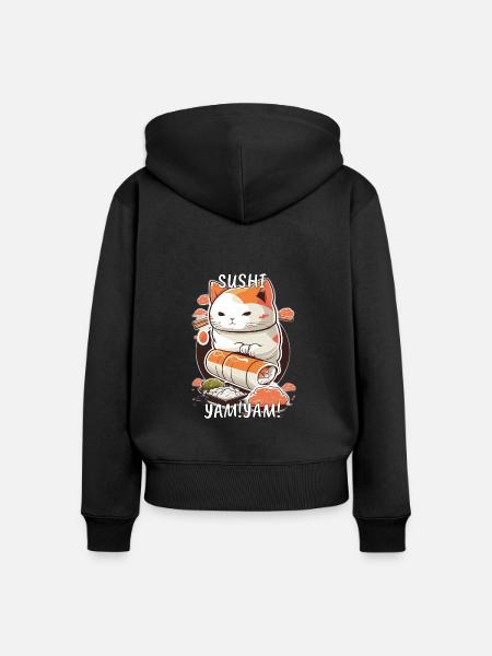 Japanische Sushi-Katze - Frauen Premium Bio Zip Hoodie - Schwarz