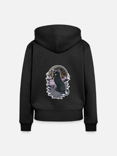 Schwarze Katze im Gothic-Stil - Frauen Premium Bio Zip Hoodie - Schwarz