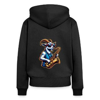 Coole Ziege Spielt Saxophon Band Jazz - Frauen Premium Bio Zip Hoodie - Schwarz - Hinten - Julia (174cm)