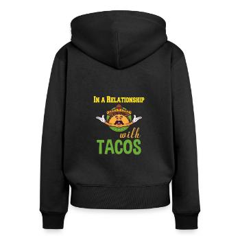 Relation avec Tacos - Sweat à capuche zippé Premium bio Femme - noir - Dos - Julia (174cm)