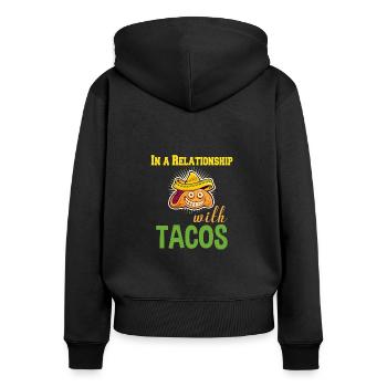 Relation avec Tacos - Sweat à capuche zippé Premium bio Femme - noir - Dos - Julia (174cm)