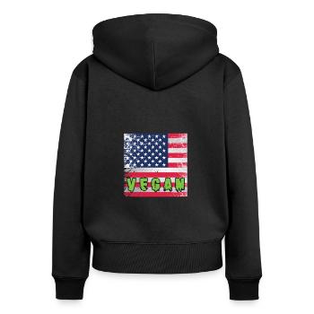 Amerikanischer Patriot, Vegetarier, Veganer - Frauen Premium Bio Zip Hoodie - Schwarz - Hinten - Julia (174cm)