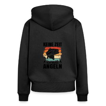 Angler Zubehör Fischen Sportfischen Angel Geschenk - Frauen Premium Bio Zip Hoodie - Schwarz - Hinten - Julia (174cm)