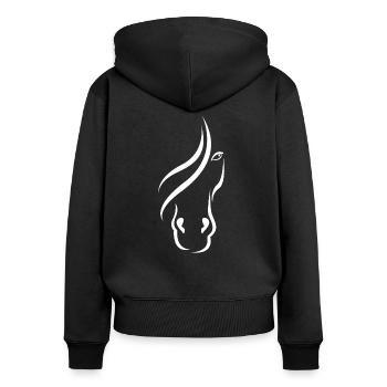 Pferdekopf - Frauen Premium Bio Zip Hoodie - Schwarz - Hinten - Julia (174cm)