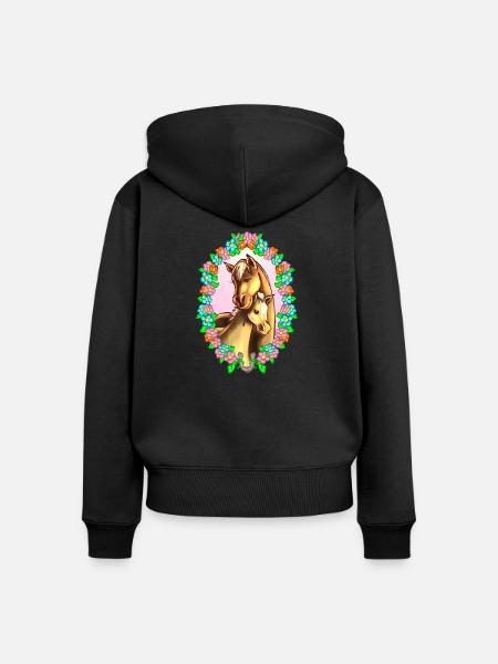 Pferde Blumenkreis - Frauen Premium Bio Zip Hoodie - Schwarz