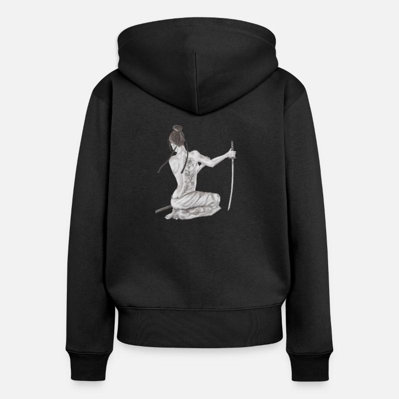 La Samouraï - Sweat à capuche zippé Premium bio Femme - noir