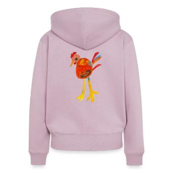 Coq cool design peint à la main - Sweat à capuche zippé Premium bio Femme - rose poudré - Dos - Julia (174cm)