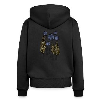 Dessin abstrait Flower Meadow en ligne fine bleue - Sweat à capuche zippé Premium bio Femme - noir - Dos - Julia (174cm)