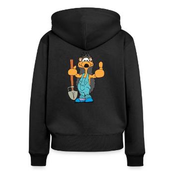 The gardener hedgehog works in the garden - Women's Premium Organic Zip Hoodie - black - Back - Julia (174cm)