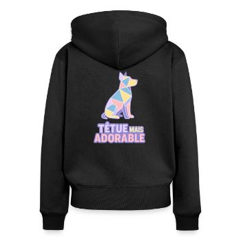Têtue mais adorable – Chien géométrique pastel - Sweat à capuche zippé Premium bio Femme - noir - Dos - Julia (174cm)