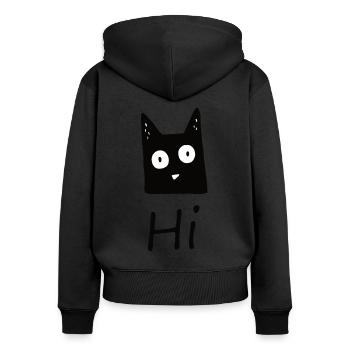 Katze Hi - Frauen Premium Bio Zip Hoodie - Schwarz - Hinten - Julia (174cm)