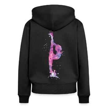 Turnerin - Frauen Premium Bio Zip Hoodie - Schwarz - Hinten - Julia (174cm)