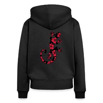 Gecko, lizard, hibiscus, flowers, beach, surf, sun - Sweat à capuche zippé Premium bio Femme - noir - Dos - Julia (174cm)