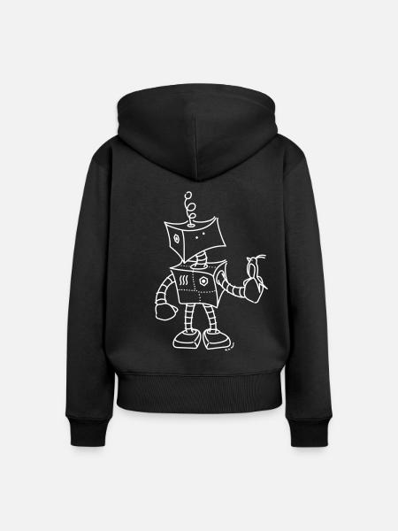 Netter Roboter & Vogel - Frauen Premium Bio Zip Hoodie - Schwarz