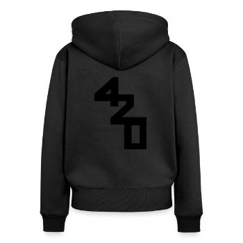 420 caractères de classe - Sweat à capuche zippé Premium bio Femme - noir - Dos - Julia (174cm)