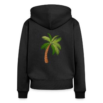 Palme Palmen 150623 W. - Frauen Premium Bio Zip Hoodie - Schwarz - Hinten - Julia (174cm)