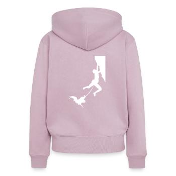 Böser Hahn Ängstlicher Bergsteiger - Frauen Premium Bio Zip Hoodie - Altrosa - Hinten - Julia (174cm)