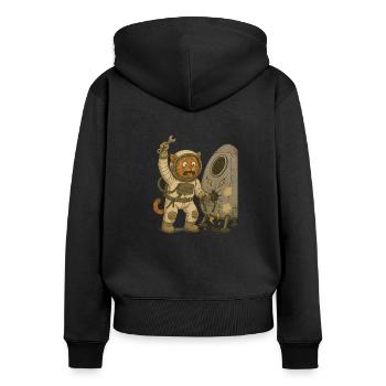 Chat astronaute en galère – Design drôle chat - Sweat à capuche zippé Premium bio Femme - noir - Dos - Julia (174cm)