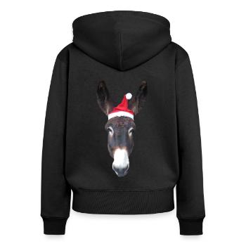 Esel Weihnachten - Frauen Premium Bio Zip Hoodie - Schwarz - Hinten - Julia (174cm)