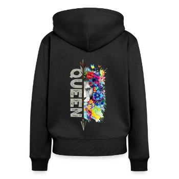 King and Queen Lion Couple femmes - Sweat à capuche zippé Premium bio Femme - noir - Dos - Julia (174cm)