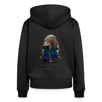 chilliges Faultier entspannt - Frauen Premium Bio Zip Hoodie - Schwarz - Hinten - Julia (174cm)