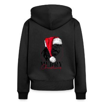 Père Noël STAFFORDSHIRE BULL TERRIER Joyeux Noël - Sweat à capuche zippé Premium bio Femme - noir - Dos - Julia (174cm)