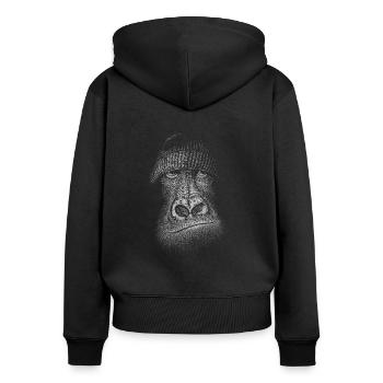 Gorilla mit Wollmütze! Menschenaffe Illustration - Frauen Premium Bio Zip Hoodie - Schwarz - Hinten - Julia (174cm)