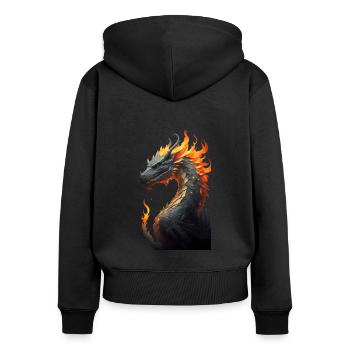Drachenkopf mit Feuer - Frauen Premium Bio Zip Hoodie - Schwarz - Hinten - Julia (174cm)
