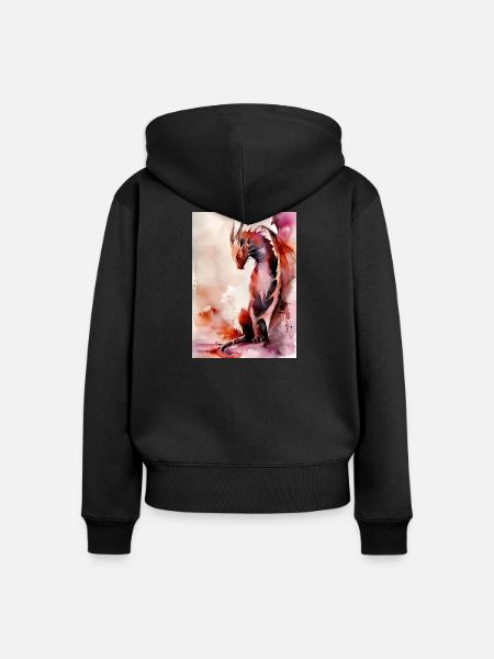 Roter Aquarell-Drache - Frauen Premium Bio Zip Hoodie - Schwarz