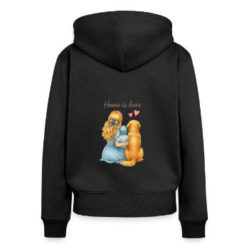 Home is Here – Familie mit Hund - Frauen Premium Bio Zip Hoodie - Schwarz - Hinten - Julia (174cm)