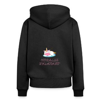 OFFIZIELLES SCHLAFSHIRT - Frauen Premium Bio Zip Hoodie - Schwarz - Hinten - Julia (174cm)