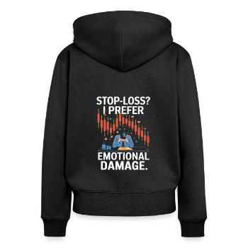 Stop-Loss? Ich Bevorzuge Emotionalen Schaden - Frauen Premium Bio Zip Hoodie - Schwarz - Hinten - Julia (174cm)