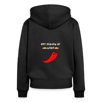 Hot person at work funny T-Shirt - Women's Premium Organic Zip Hoodie - black - Back - Julia (174cm)
