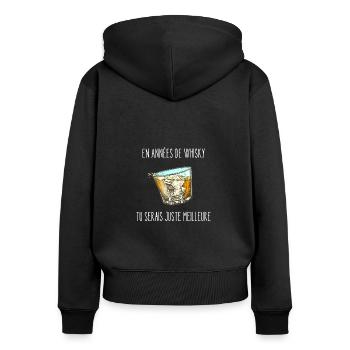 en années de whisky - Sweat à capuche zippé Premium bio Femme - noir - Dos - Julia (174cm)