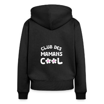 club des mamans cool - Sweat à capuche zippé Premium bio Femme - noir - Dos - Julia (174cm)