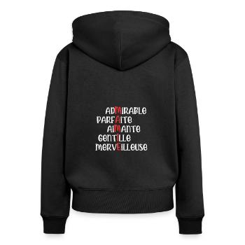 mamie - Sweat à capuche zippé Premium bio Femme - noir - Dos - Julia (174cm)