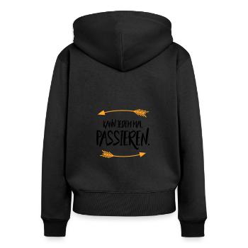 Sprüche Kann jedem mal passieren - Frauen Premium Bio Zip Hoodie - Schwarz - Hinten - Julia (174cm)