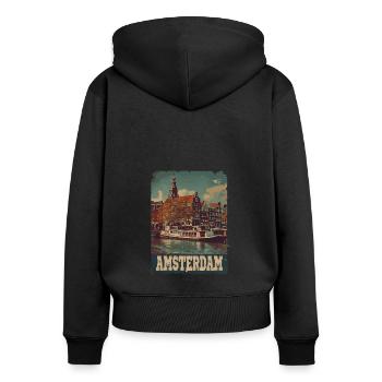 Vintage Amsterdam Kanal Niederlande Holland - Frauen Premium Bio Zip Hoodie - Schwarz - Hinten - Julia (174cm)