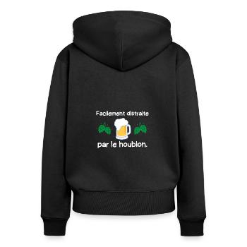 facilement distraite par le houblon - Sweat à capuche zippé Premium bio Femme - noir - Dos - Julia (174cm)
