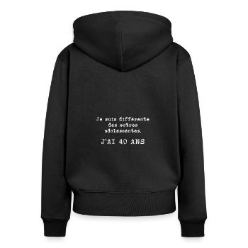 j'ai 40 ans - Sweat à capuche zippé Premium bio Femme - noir - Dos - Julia (174cm)