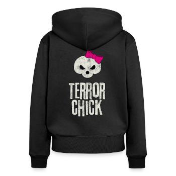 Terreur Tussi Skull - Sweat à capuche zippé Premium bio Femme - noir - Dos - Julia (174cm)