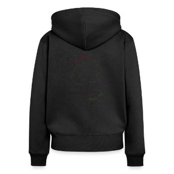 I hug trees - join me! - Frauen Premium Bio Zip Hoodie - Schwarz - Hinten - Julia (174cm)