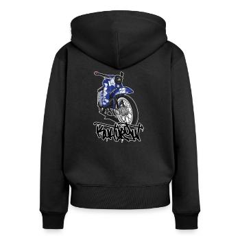 Accordage Schwalbe (bleu) // Illustration - Sweat à capuche zippé Premium bio Femme - noir - Dos - Julia (174cm)